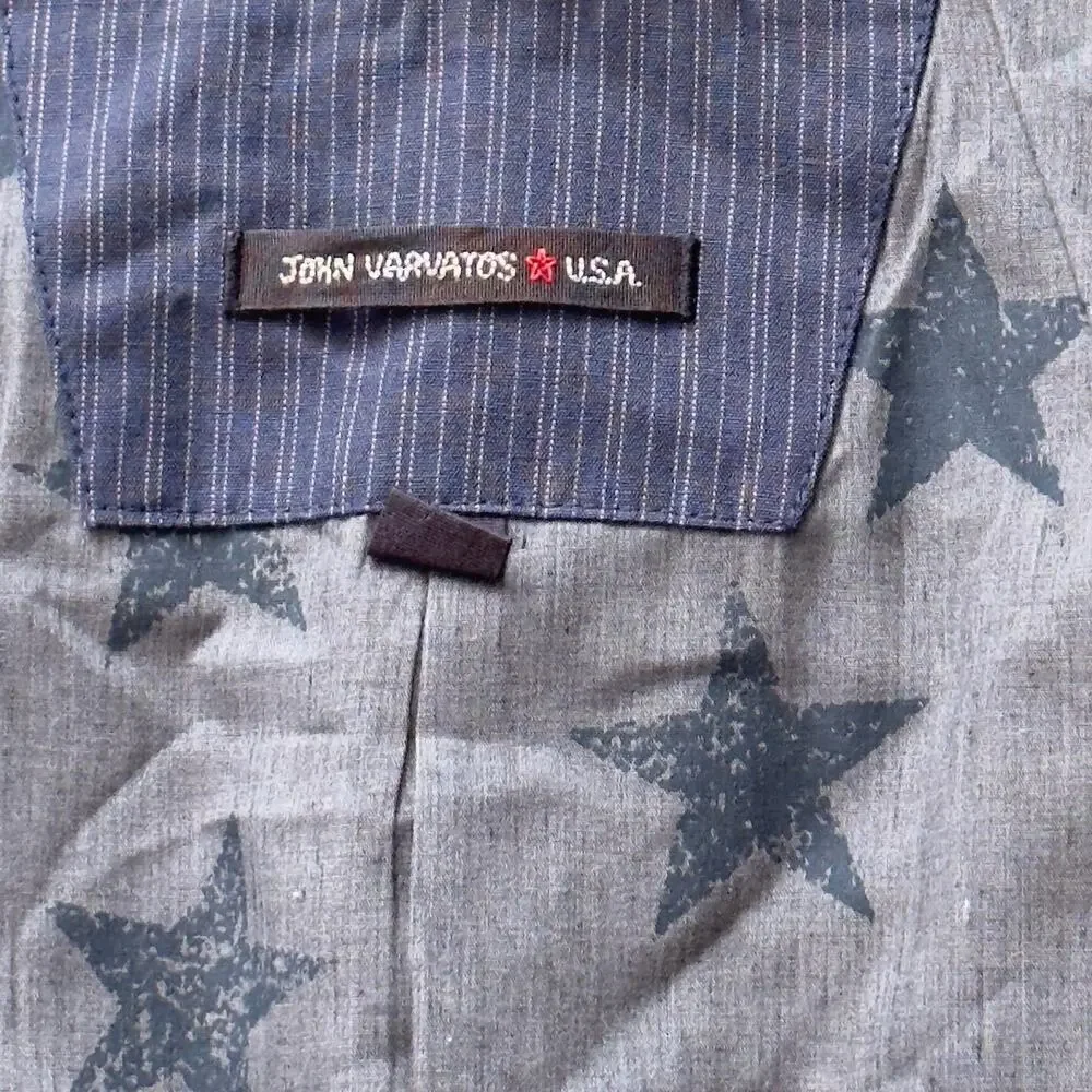 John Varvatos Star USA 5 Pocket Zip Button Linen Blue PinStripe Blazer Jacket 42